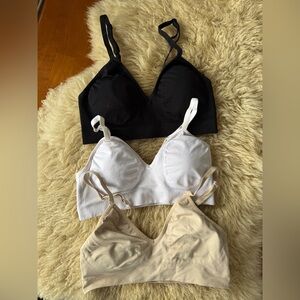 Sett of 3 Athleta Wireless Bralettes  Black, White & Beige